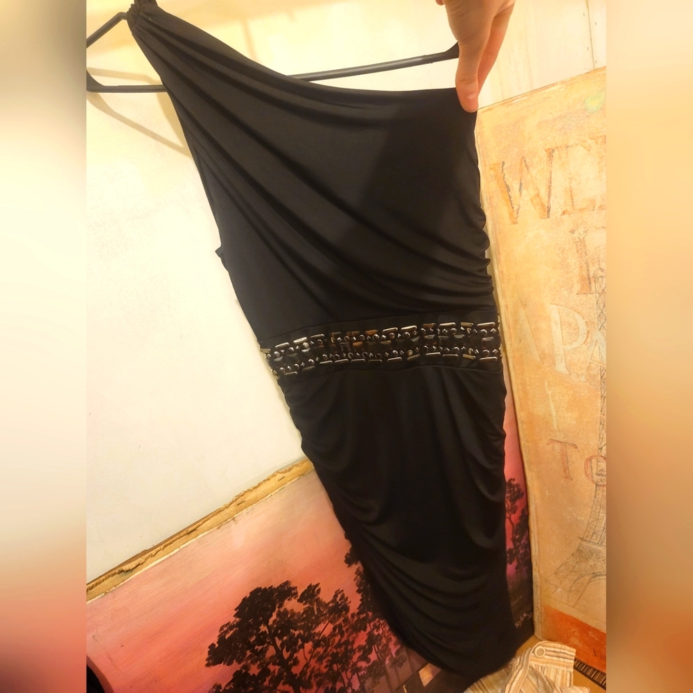 One shoulder party dress.